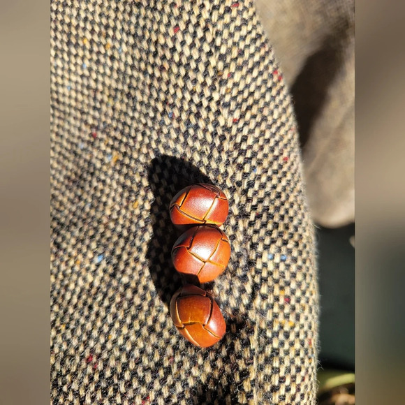 Vintage Brown Tweed Professor Blazer sports jacket leather patches on elbows - Picture 13 of 15